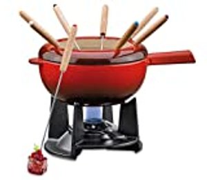 Spring Gusseisen Fondue-Set rot, Ø 20 cm mit 8 Fonduegabeln