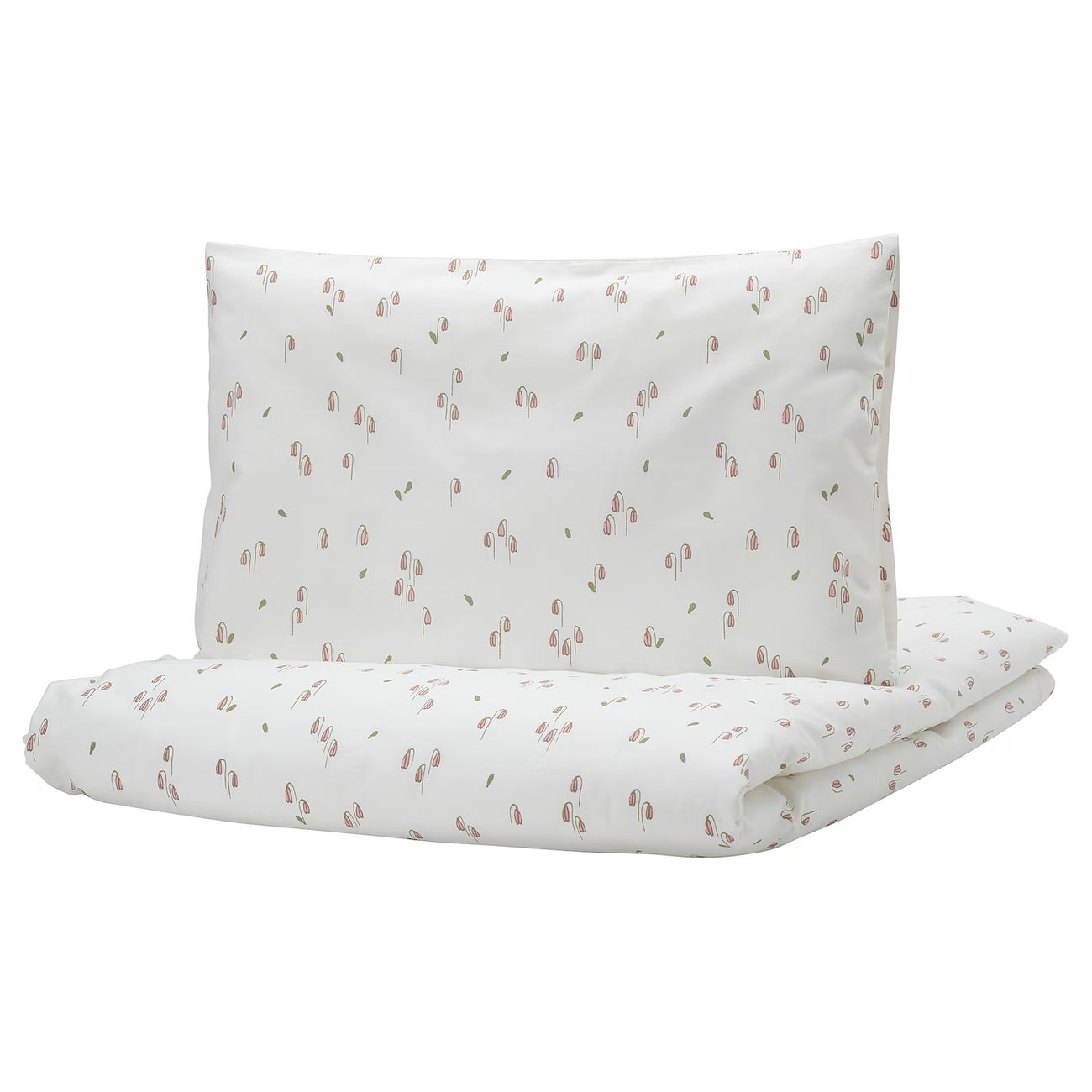 GULDVÄVARE Bettwäsche-Set f Babybett, 2-teilig - weiß/Blumenmuster 110x125/35x55 cm