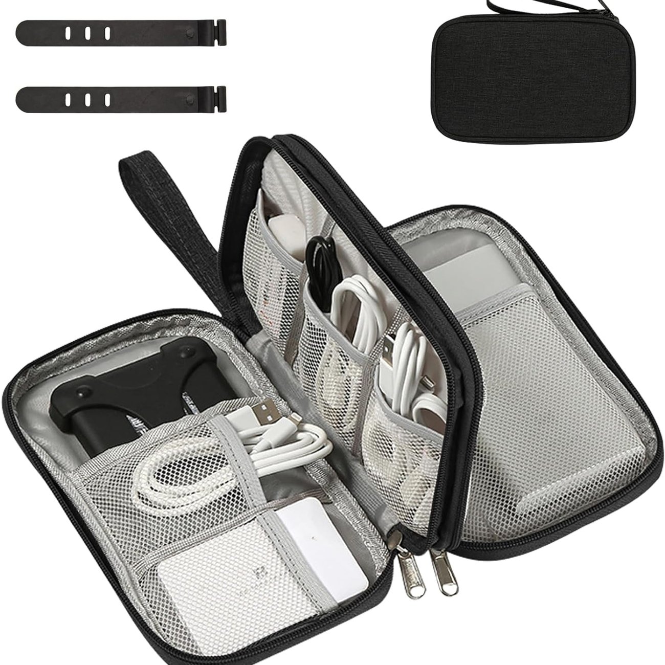 OdiuK Kabeltasche Elektronische Tasche Universal Kabelorganizer Tasche mit 2 PCS Drahtbinder,