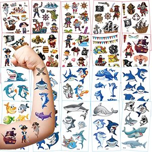 Tattoo Kinder, 20 Blätter Hai und Pirat Thema
