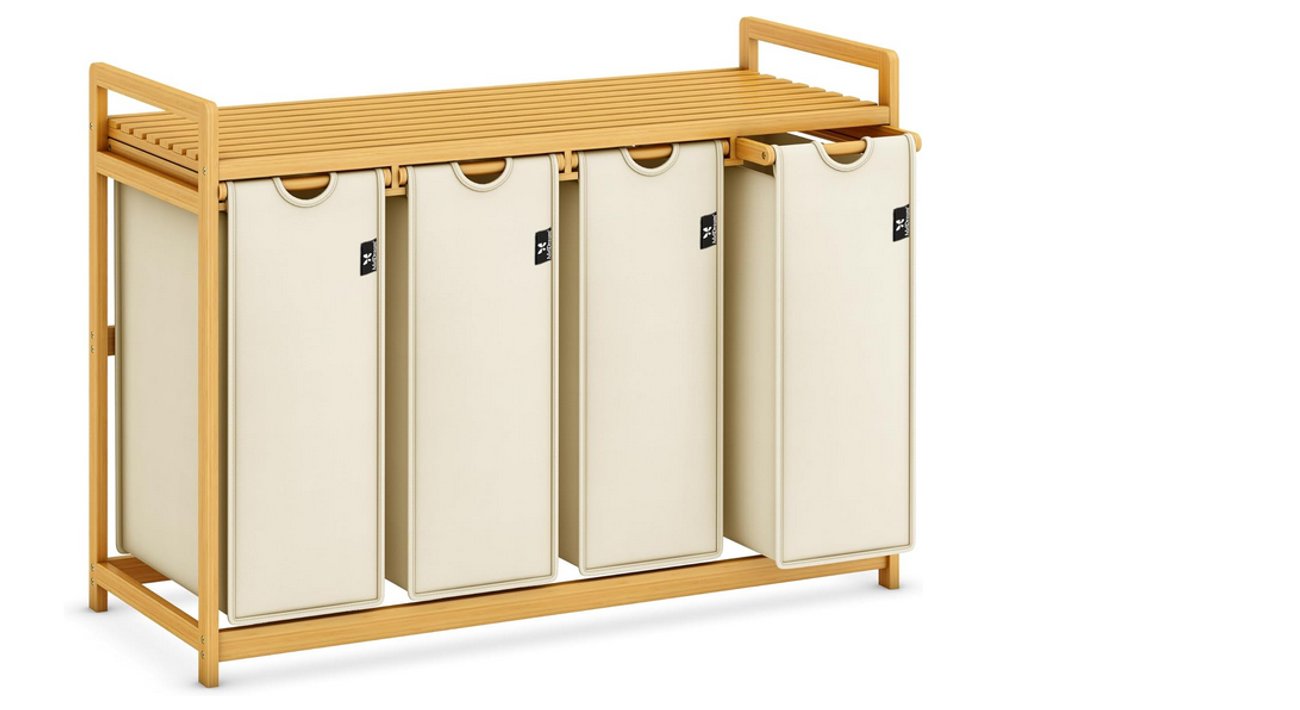 AdelDream Premium Wäschekorb 200L – 4 Fächer, ausziehbarer & abnehmbar