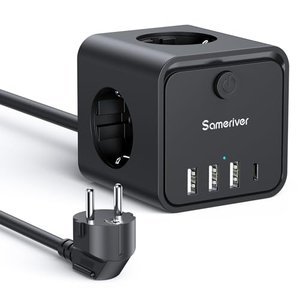 Steckdosenleiste Würfel USB (4000W/16A) Mehrfachsteckdose Cube 3 Fach mit 1 USB-C & 3 USB-A