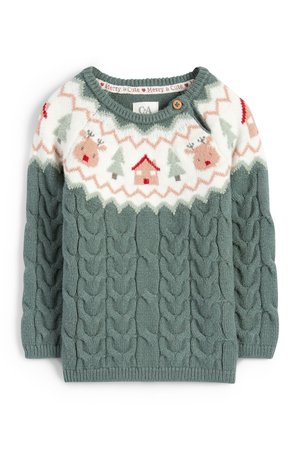 Rentier-Pullover mit Zopfmuster