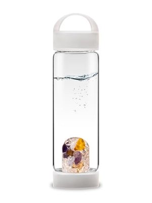 Yoga-Wasserflasche mit Amethyst, Versteinertem Holz, Chalcedon, Bernstein