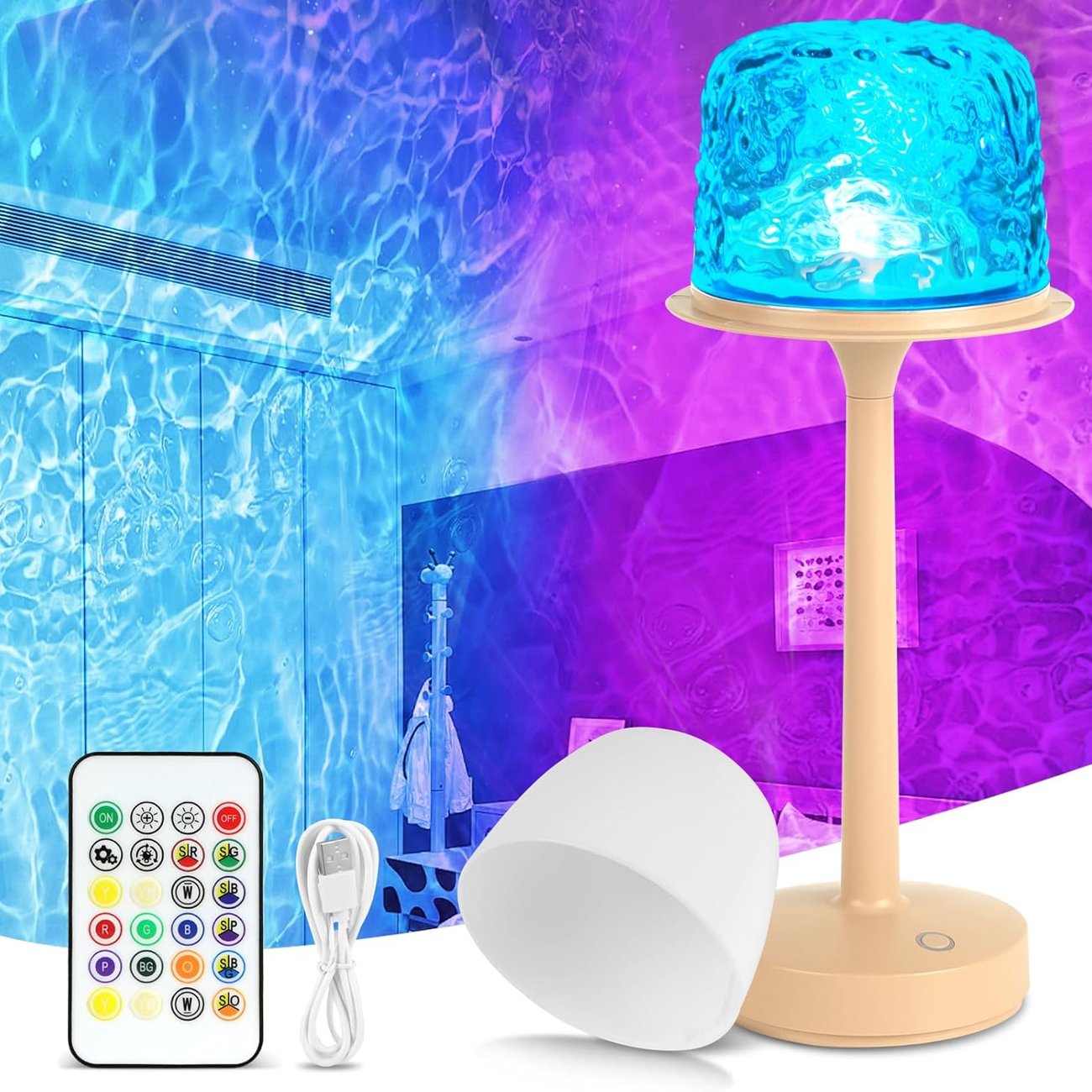 HIGSPE Ocean Lamp Wasserwellenlampe, 16 Farben Drehbare Nachtlicht
