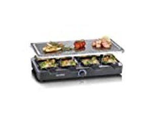 SEVERIN Raclette-Partygrill mit Naturgrillstein, Raclette mit Grillplatte aus Stein und 8 antihaftbe