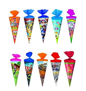 10x Schultüte/Zuckertüte/Länge: 25cm / rund / 10 verschiedene Motive