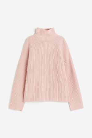 Gerippter Pullover mit Turtleneck - Rosa - Damen