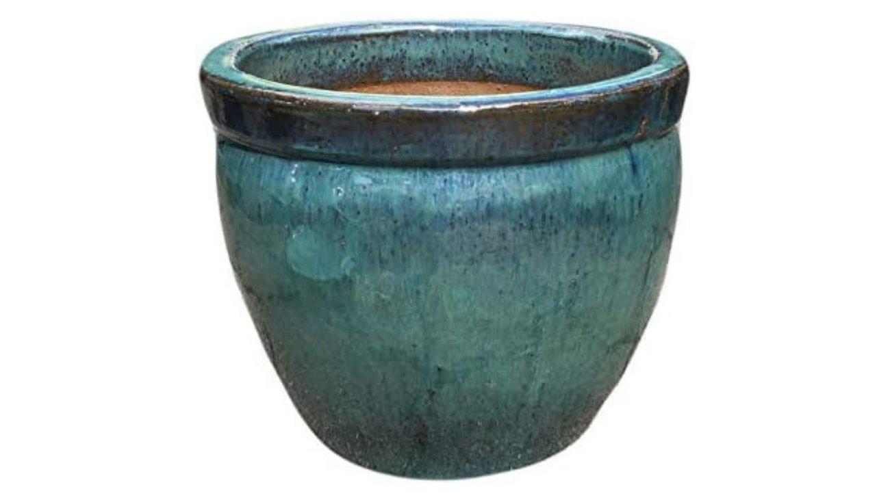 TucanoHamburg Blumentopf, Modell Bamboo hoch grün/blau 29x25cm, frostfest