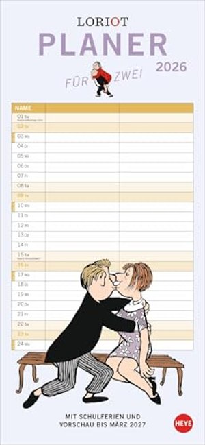 Loriot Planer für zwei 2026: Humorvoller Partnerkalender mit 2 Spalten und viel Platz für Eintragung