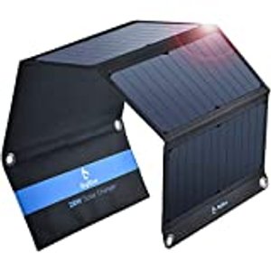 28W tragbares Solar-Ladegerät - 2x USB - wasserdicht mit digital Amperemeter & Reißverschluss