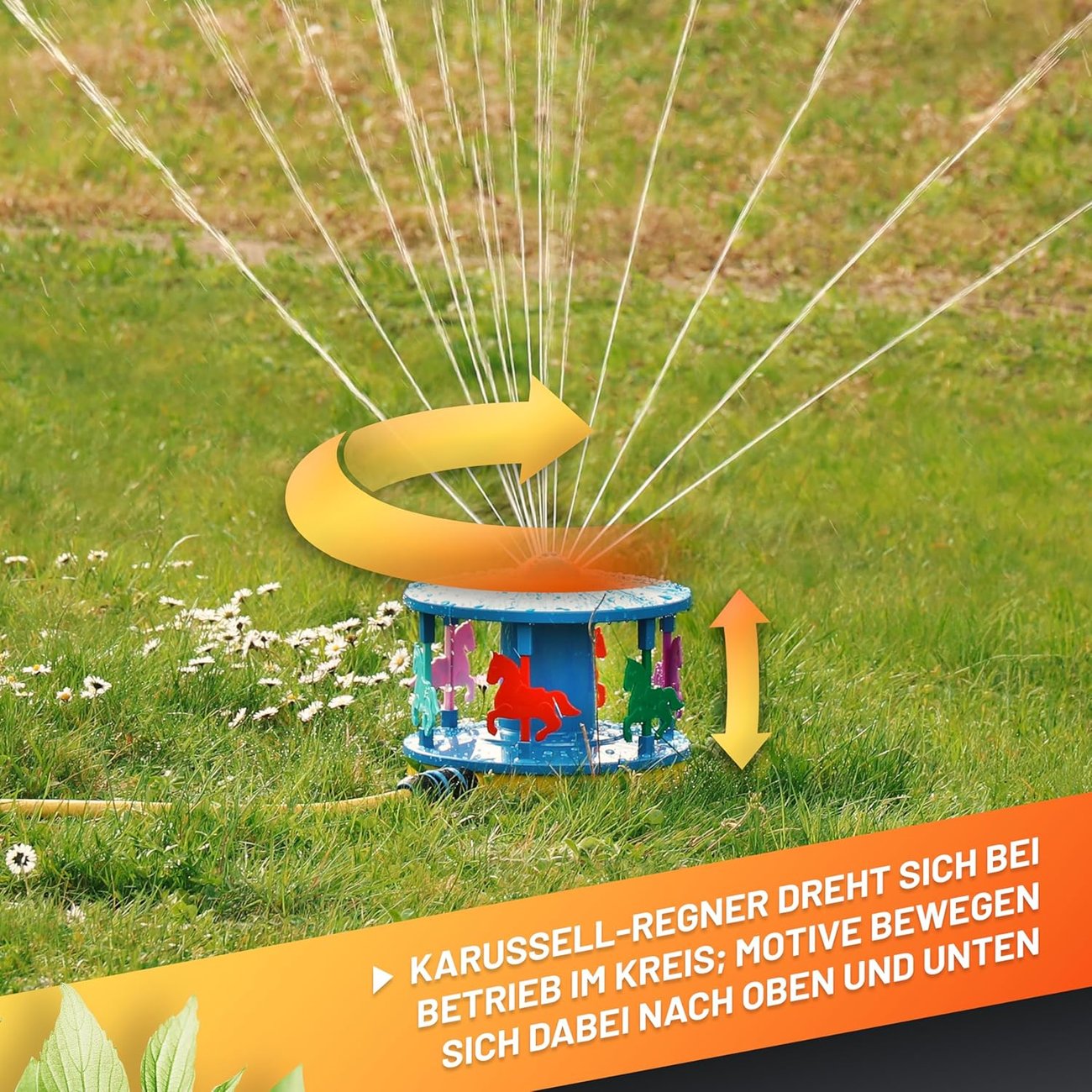 GRÜNTEK Karussell-Regner, Rasen-Sprinkler, Garten Beregner, buntes freundliches Design, rotierender 