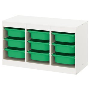 TROFAST Aufbewahrung mit Boxen - weiß/grün 99x44x56 cm