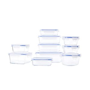Amazon Basics - Glasbehälter für Lebensmittel, mit Deckel, 20 -teiliges Set(10 Behälter + 10 Deckel)