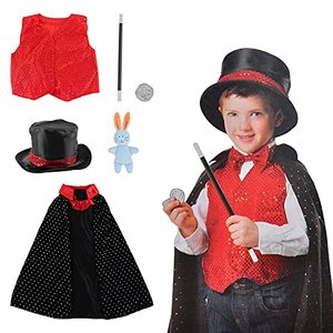 Zauberer-Kostüm mit Umhang, Zauberstab & Zylinder