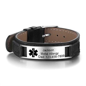 kaululu Herren Damen Personalisierte Lederarmbänder mit Namen Gravur Medical Alert ID Notfallarmband
