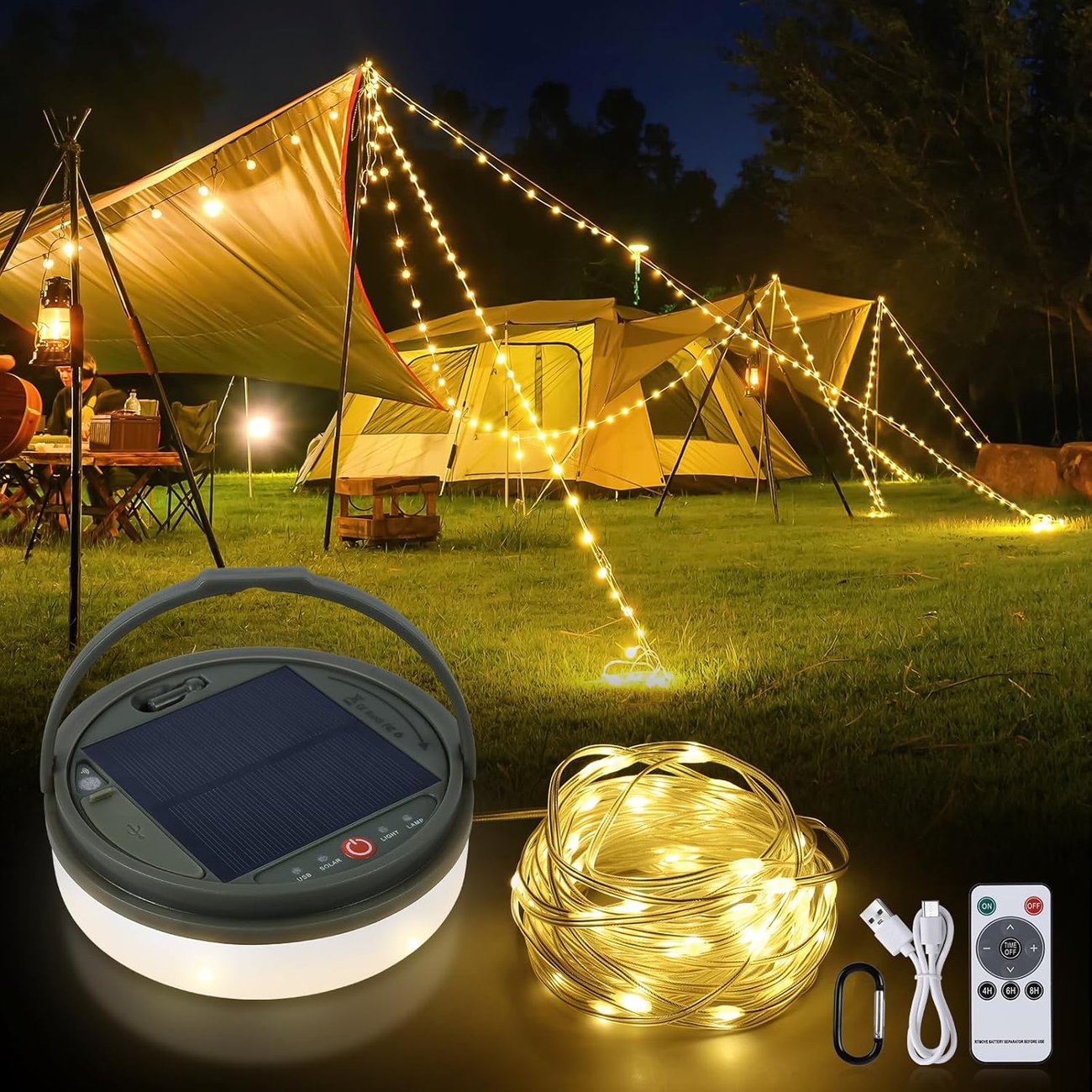 Camping Lichterkette Aufrollbar, 13M 160LED, 3600mAh