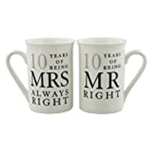 10. Jubiläum Geschenk 2er Set Becher 'Mr Right & Mrs Always Right'