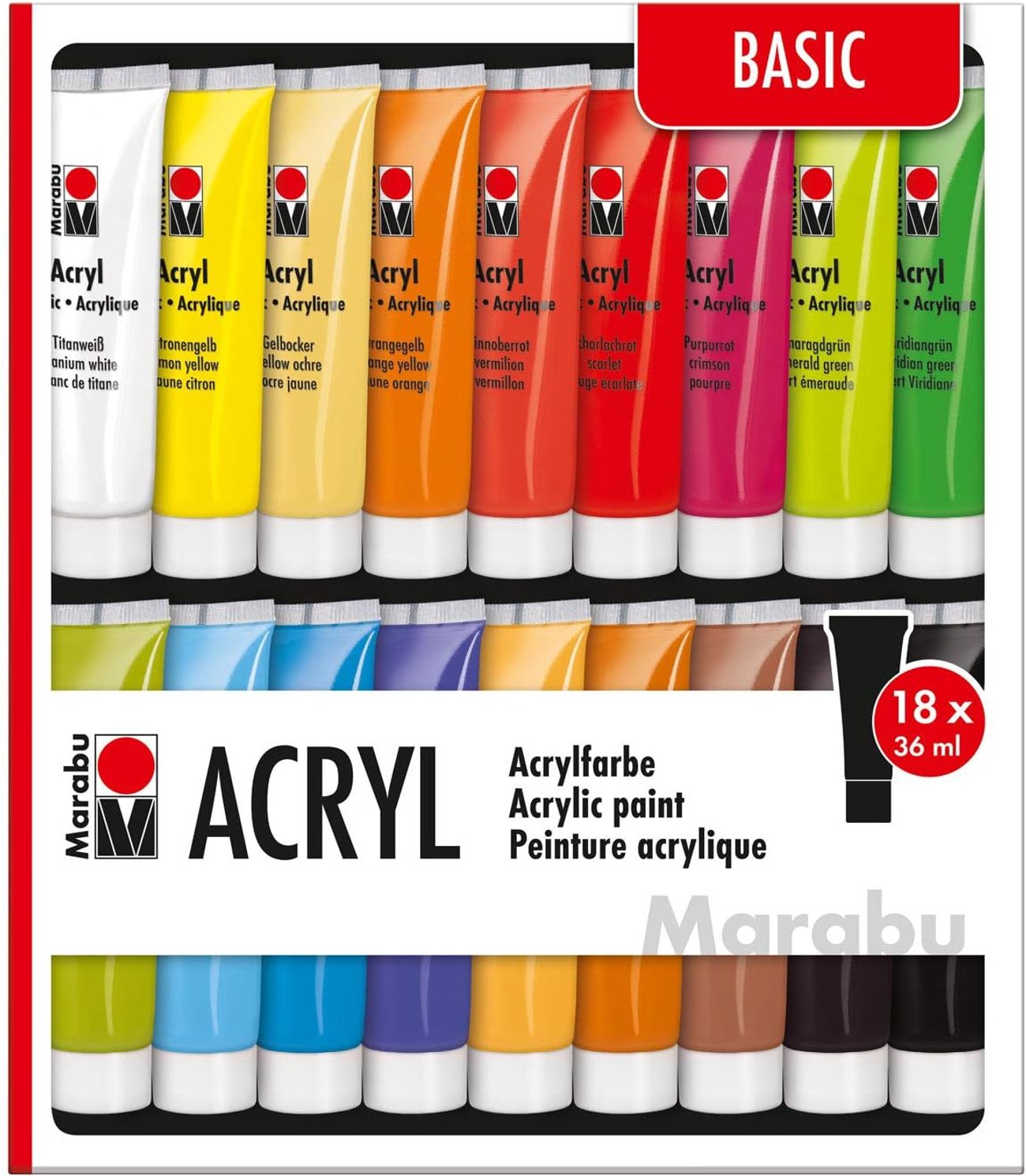 Acrylfarben, 18 x 36 ml, auf Wasserbasis