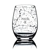 Greenline Goods Fische Stemless Weinglas | Geätzte Sternzeichen Fische Geschenk | 15 oz (Single Glas
