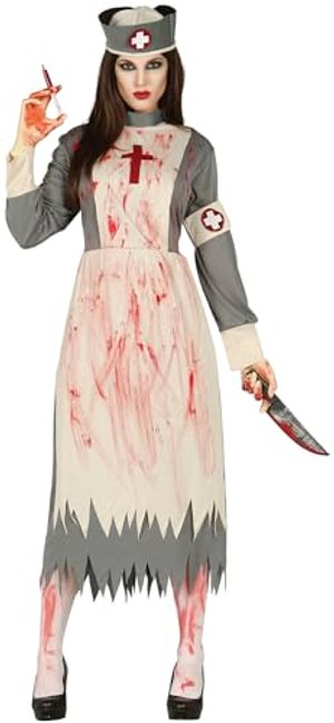 FIESTAS GUIRCA Horror-Krankenschwester Halloween-Kostüm für Damen Weiss-grau-rot - M (38-40)
